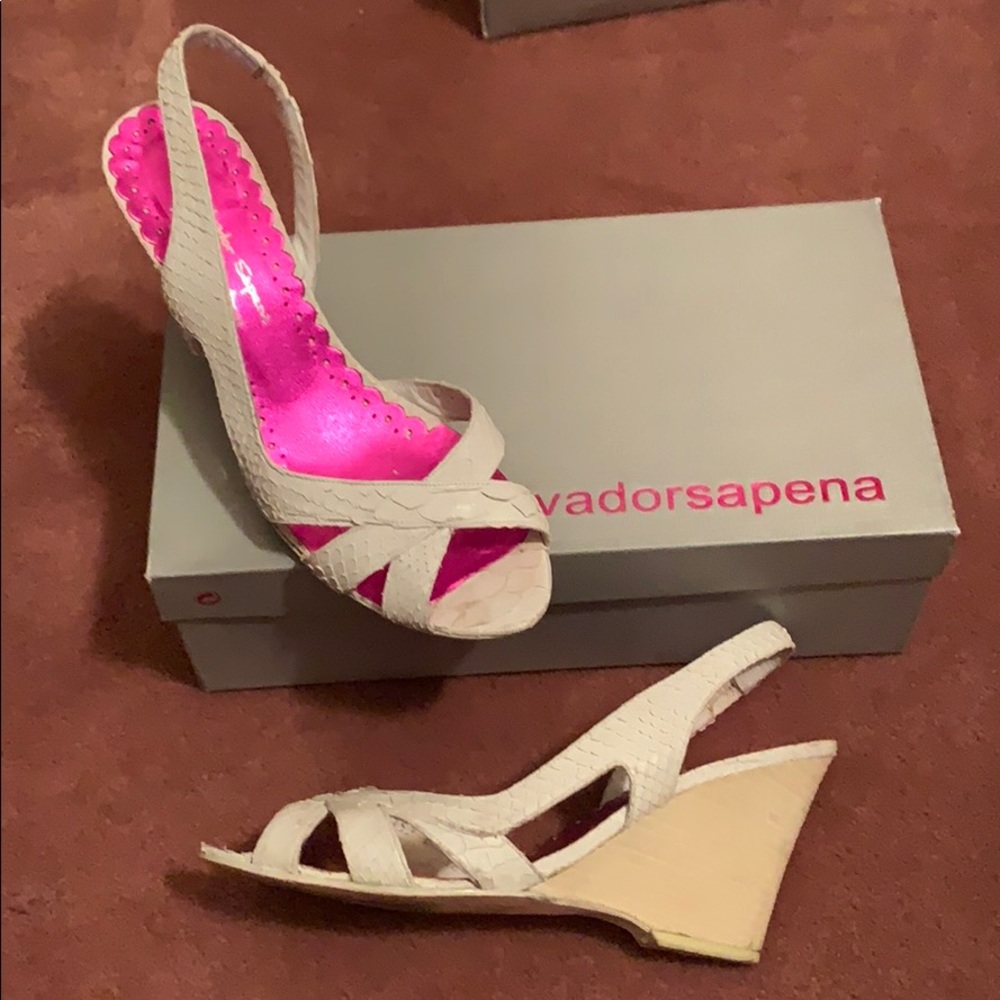 Salvador Sapena White Snake Skin Sandals